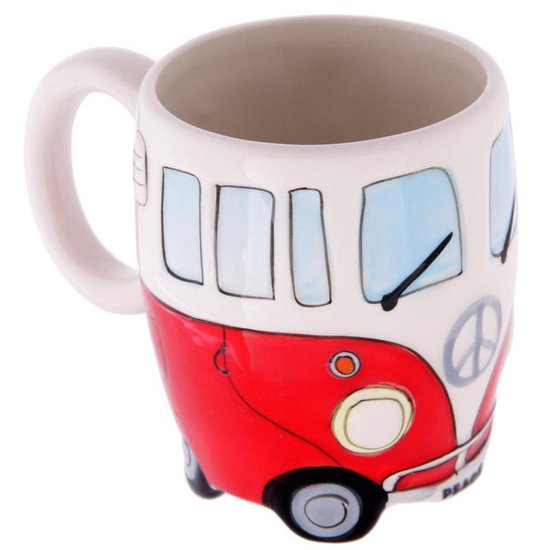 VOLKSWAGEN KAMPEERBUS CAMPER MOK BEKER KOFFIEMOK Kleur rood vakantie camping — afbeelding 2