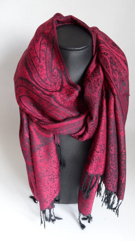 Mooie hippe sjaal van pashmina in de kleuren rood zwart figuren 180cm lang  70 cm breed. | bol.com
