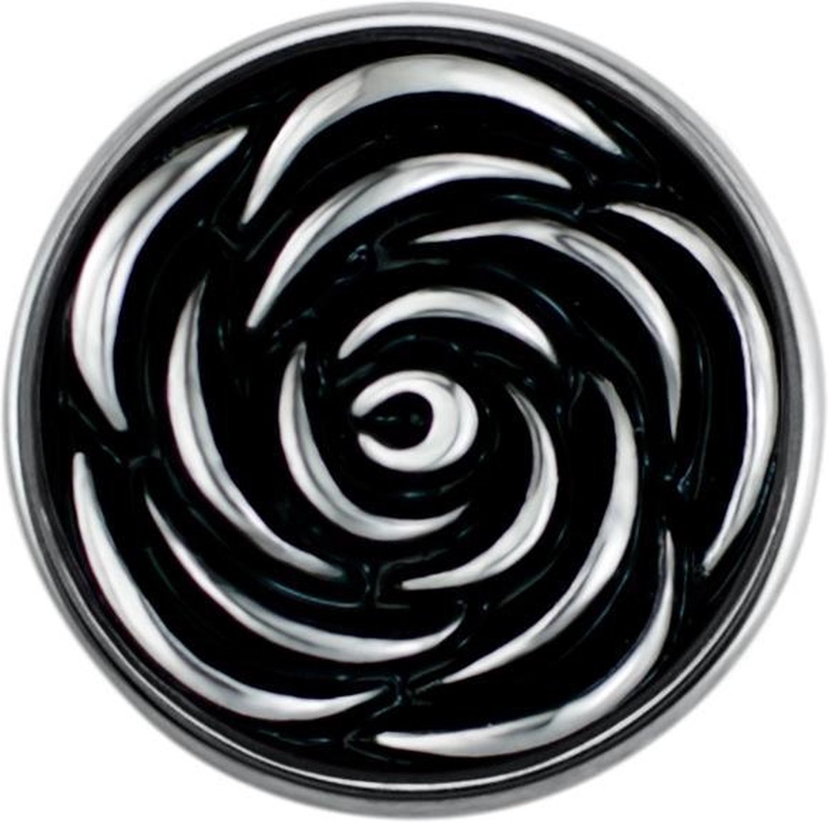 Quiges - Dames Click Button Drukknoop 18mm Bloem Roos Zwart - EBCM002