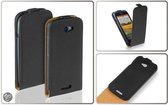 LELYCASE Flip Case Lederen Hoesje HTC One S Zwart