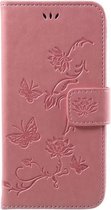 Bloemen & Vlinders Book Case - Geschikt voor Samsung Galaxy J3 (2017) Hoesje - Pink