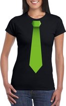 Zwart t-shirt met groene stropdas dames S