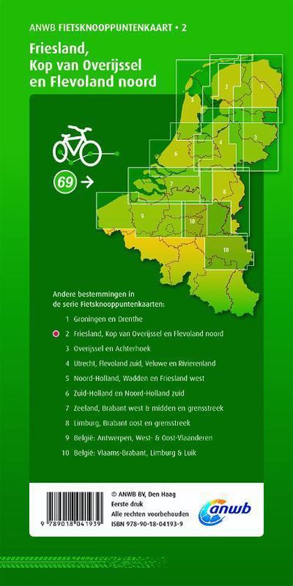 ANWB Fietsknooppuntenkaart 2 - Friesland, Kop van Overijssel en Flevoland,  ANWB | | bol.com