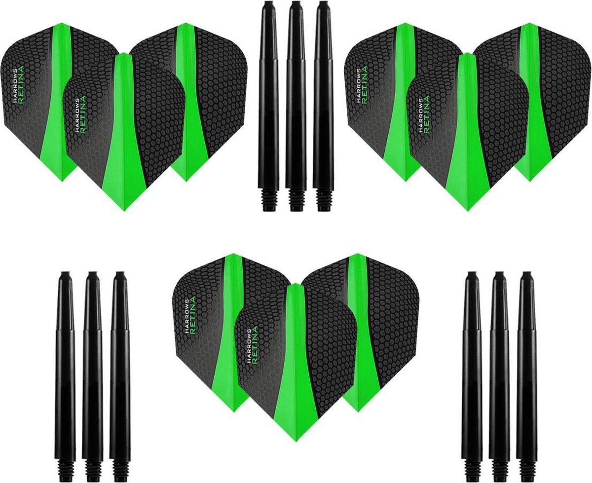 9 stuks Retina - Groen - Darts flights - en 9 stuks - Medium - darts shafts