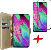 Samsung A40 Hoesje en Samsung A40 Screenprotector - Samsung Galaxy A40 Hoesje Book Case Leer Wallet Goud + Screen Protector Full - Screenprotector Samsung A40 - Hoesje Samsung A40