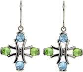 Oorbellen hangers kruisje groen blauw met swarovski elements