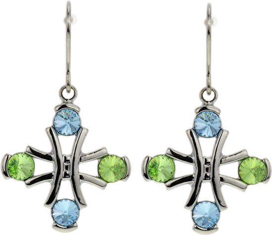 Boucles d'oreilles pendentifs croix vert bleu avec éléments swarovski |  bol.com