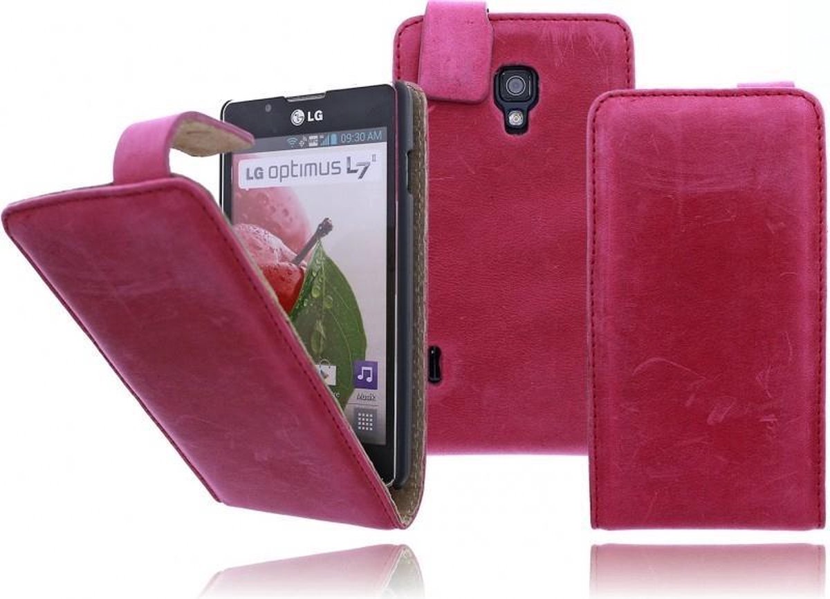 Devills LG Optimus L7 2 Lederen Flip Case Cover Hoesje Pink
