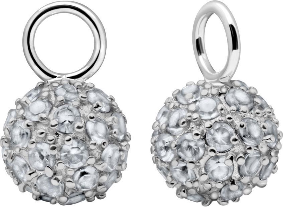 Quiges - Oorbedels Hanger Bol met Zirkonia Stenen 9mm voor Hoop Oorringen - Dames Oorbellen - 925 Zilver Rhodium - ESE008