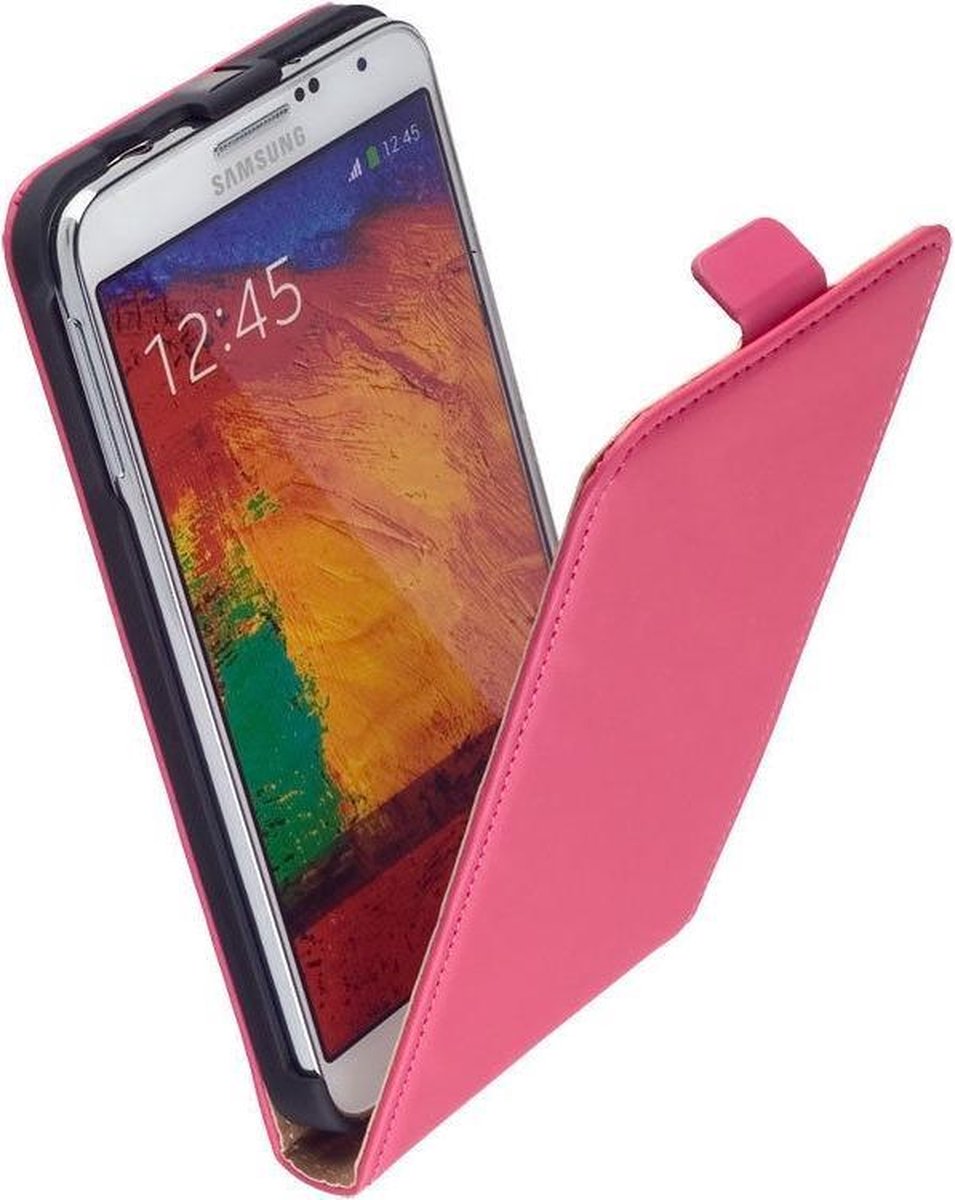 Lelycase Lederen Flip Case Hoesje Samsung Galaxy N7505 Pink