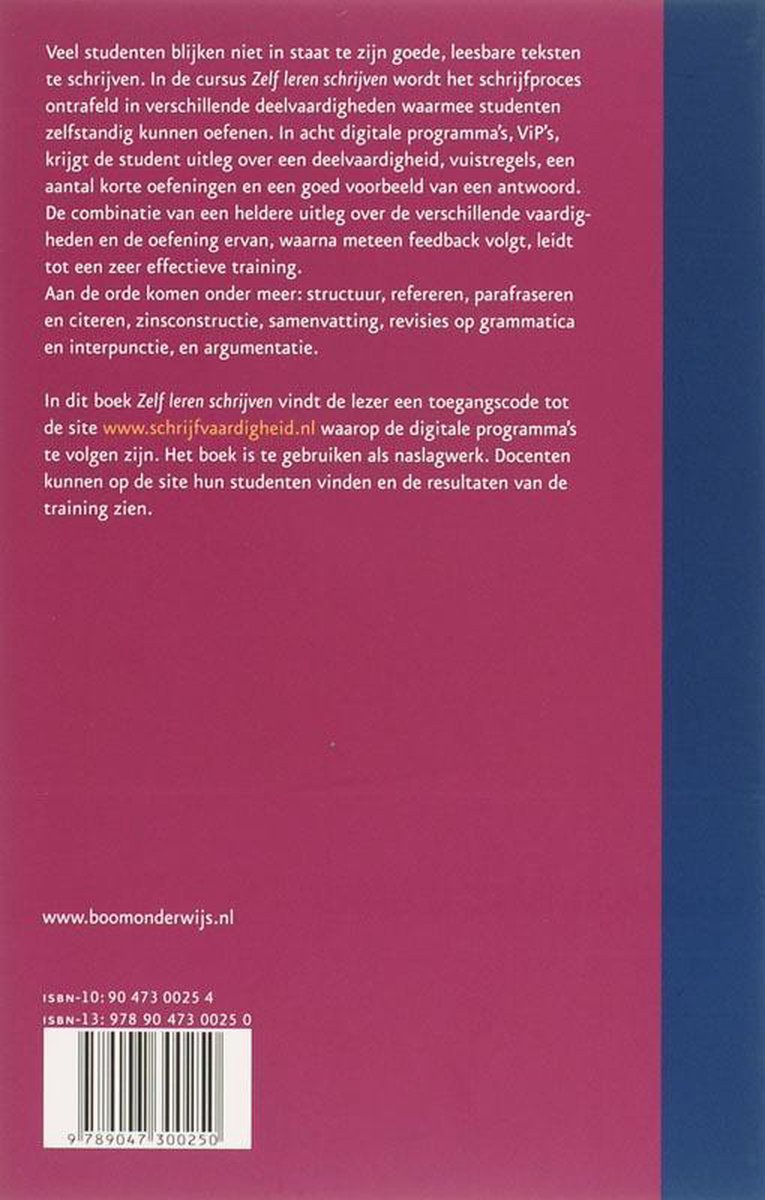 Zelf Leren Schrijven - back cover