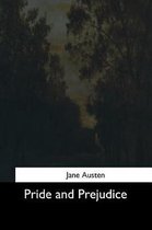 Pride and Prejudice van Jane Austen, met een donkere bosrand en een onduidelijke figuur op een pad.