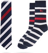Navy Stripe Set - Matchende zijde stropdas en sokken