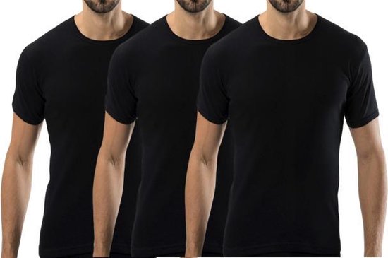 T-shirt 3 pièces Bonanza Basic - Col rond - 100% coton - Noir - Taille ML