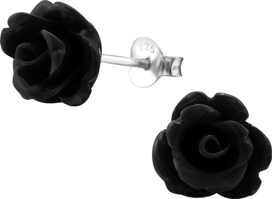 Reparatie mogelijk Dapperheid Verschrikking Zilveren oorbellen zwarte roos | blingdings | bol.com