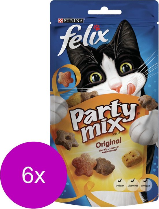 Felix Party Mix Original - Kattensnack - 6 x Vlees 60 g