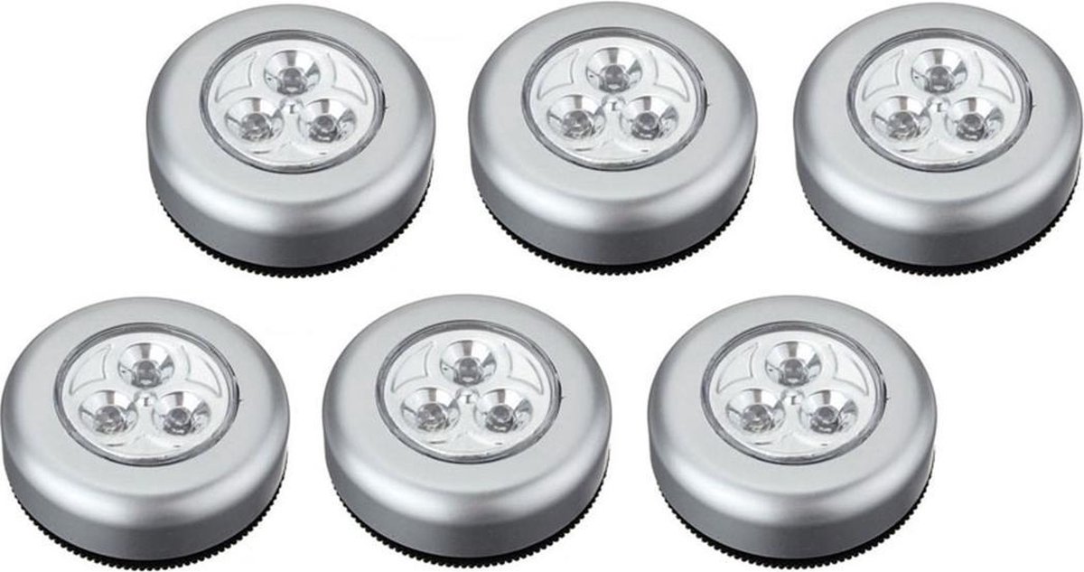Parelachtig Trechter webspin bezoek Luxe Zilveren Zelfklevende LED Druklampen Set - 6 Stuks | Werkt Zonder  Stopcontact |3... | bol.com