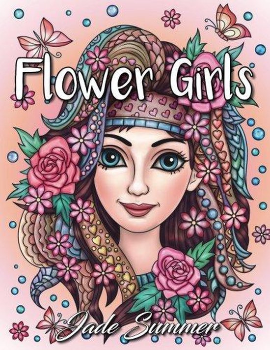 De voorkant van het boek 'Flower Girls' van Jade Summer, met een illustratie van een meisje met bloemen in haar haar.