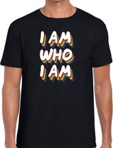 I am who i am gay pride t-shirt zwart voor heren 2XL