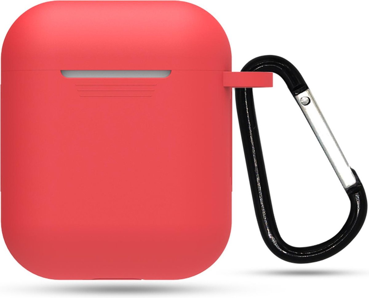 Siliconen Case Voor Apple AirPods 2 - Hoesje Met Haak - Airpod Accessoire (Rood)