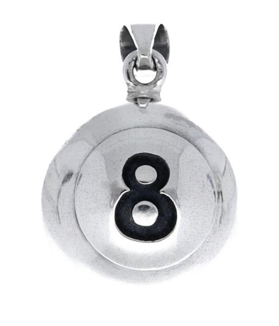 Zilveren Biljartbal snooker 8 XL kettinghanger