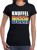 Knuffel beer gay pride t-shirt zwart voor dames L