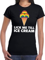 Lick me till ice cream - gay pride t-shirt zwart met regenboog voor dames - lgbt kleding M