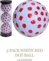 3 golfballen wit met rode stippen