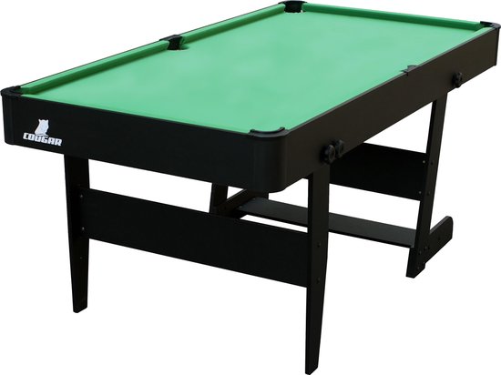 Cougar Hustle L opklapbare Pooltafel in Zwart - 5ft. Poolbiljart tafel inclusief één set poolballen, triangel, 2 keuen, biljartkrijt en borstel - 153x76x79cm