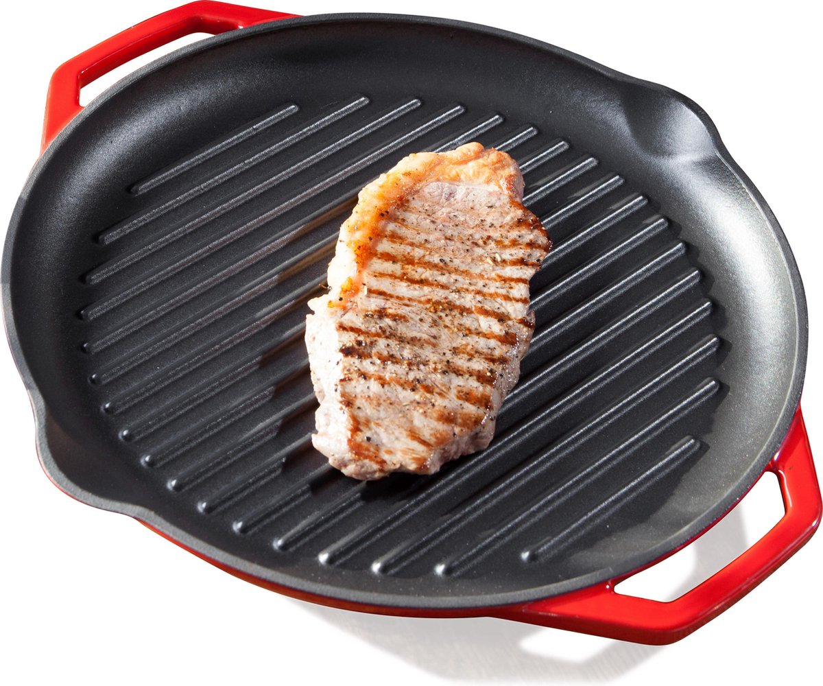 SINJEUN Gietijzeren Grillpan – 30 Cm – Met 2 Handgrepen – Voor BBQ, Oven En Alle Warmtebronnen – Zwart – Serveerpan En Braadpan In Een