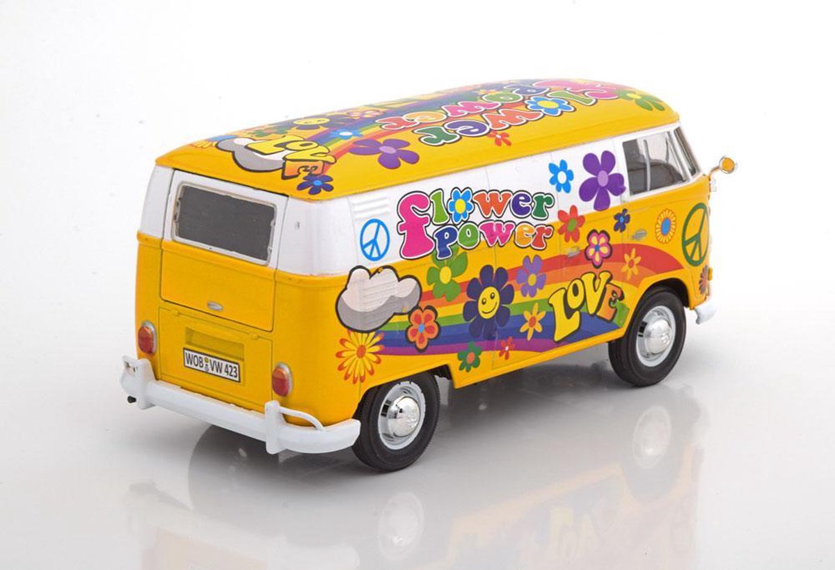 Volkswagen Van Type 2 T1 Flower Power – Motormax 1/24, Orange, Neuve