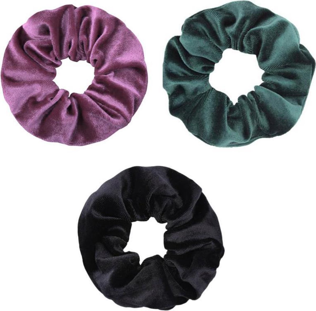 Jumalu scrunchie velvet haarwokkel haarelastiekjes - paarsroze, groenblauw en zwart - 3 stuks