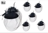 6x Mini hoedje zwart decoratief met haarclip-Boerenbruiloft