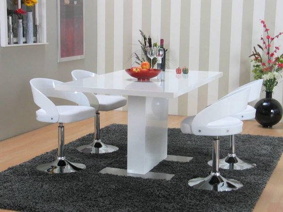 pin modus waar dan ook Design eethoek hoogglans wit Brick 160x90 cm met vier design stoelen  Limpkin | bol.com