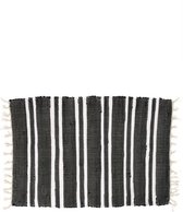 Yoshiko - Anhui Vloerkleed - zwart met witte strepen - tapijt 60x90cm - zwart/wit - katoen
