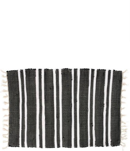 Yoshiko - Anhui Vloerkleed - zwart met witte strepen - tapijt 60x90cm - zwart/wit - katoen