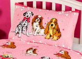 Roze hondjes dekbedovertrek - eenpersoons maat met 1 kussensloop