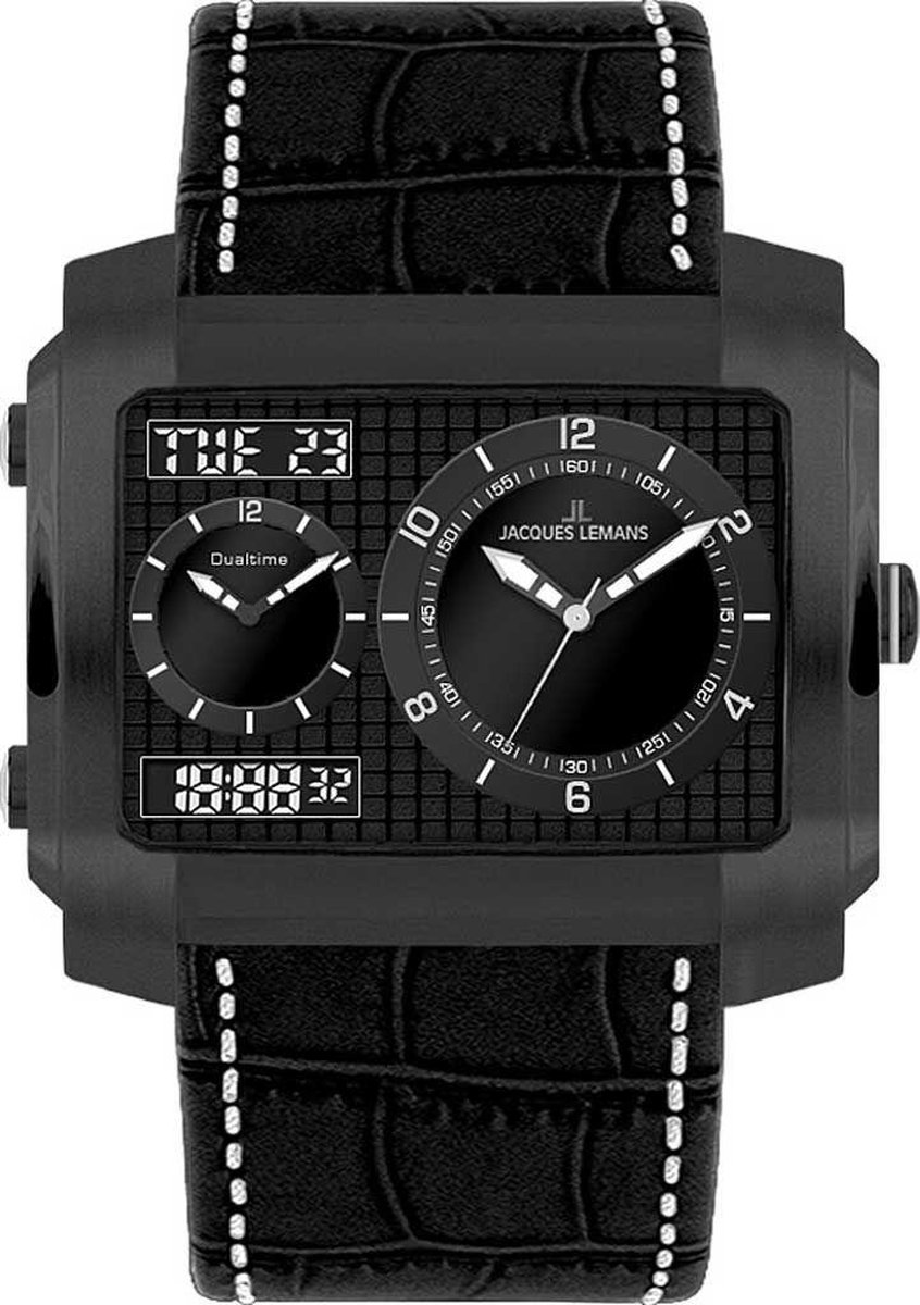 JACQUES LEMANS - 1-1708C - Horloge - Leder - Zwart - 45 mm