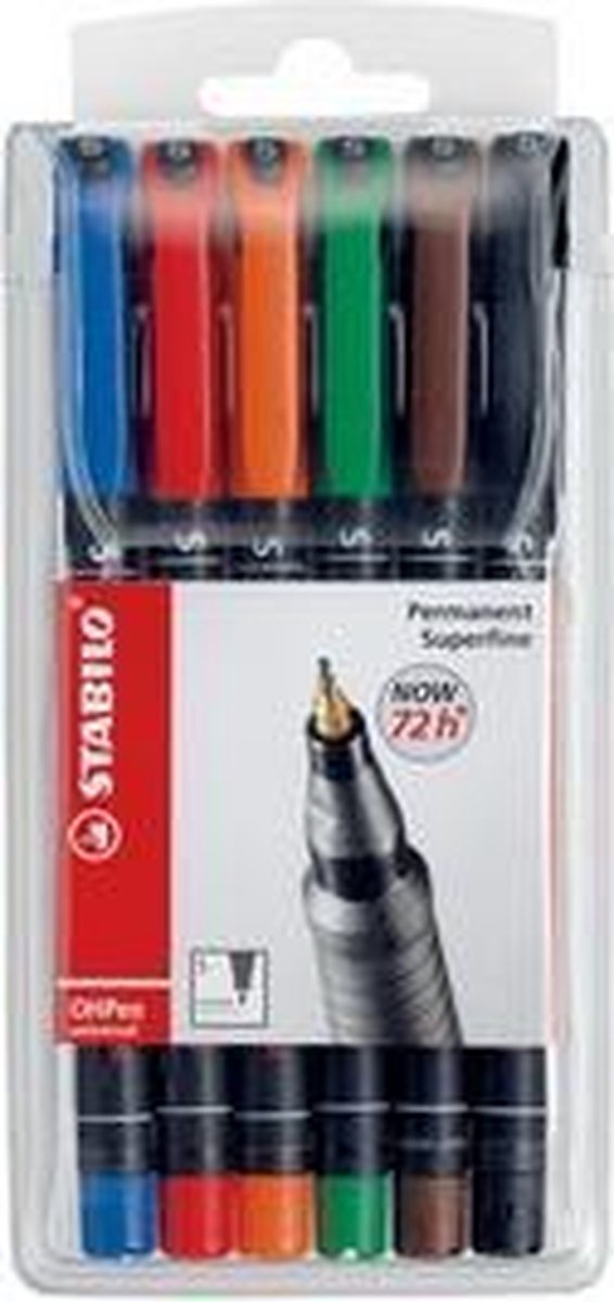 stabilo 842/6 OHP-marker OHPen Universal Permanent fijn 0,7 mm, assorti á 6 stuks.