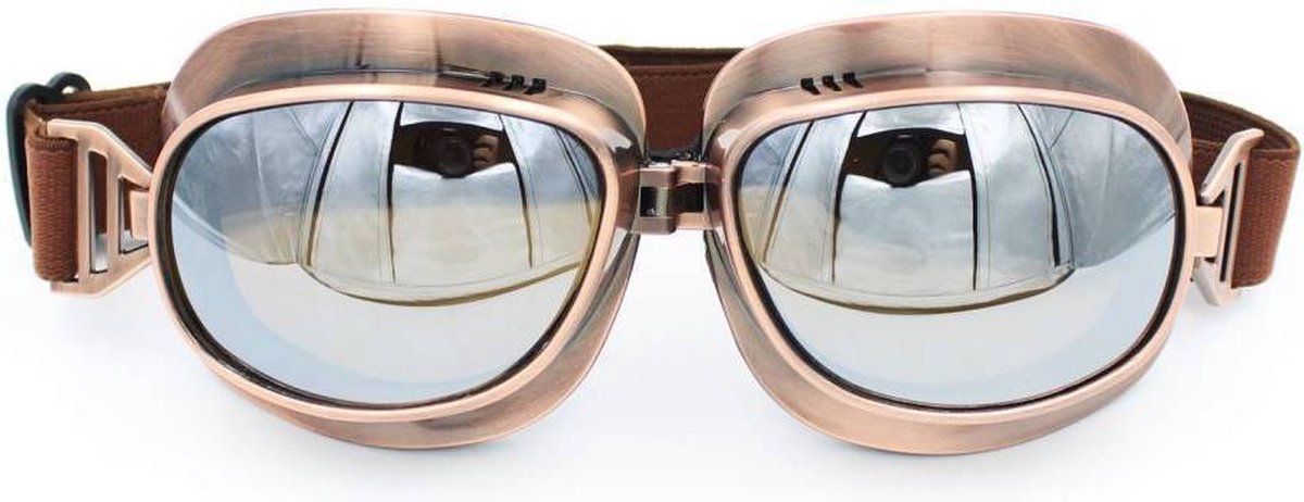 Pothelm Vintage Vliegeniersbril Koper - Retro Motorbril Motorbril Heren - Reflectie Glas