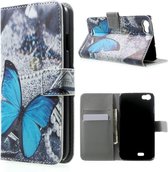 Wiko Lenny Hoesje Vlinder Blauw (Wallet Stand Case)