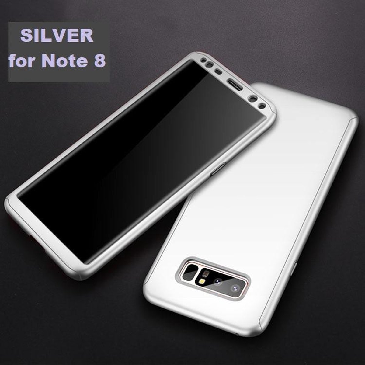 360-graden Frosting Beschermhoesje Set voor Galaxy Note 8 _ Zilver