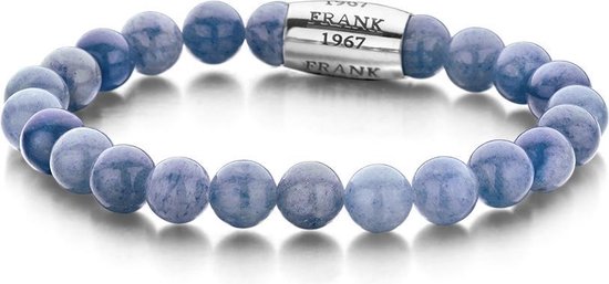 Frank 1967 - 7FB-0054 - Bracelet extensible en pierre naturelle - Pierre Aventurine avec élément en acier - 8 mm / 20 cm - Argenté / Blauw
