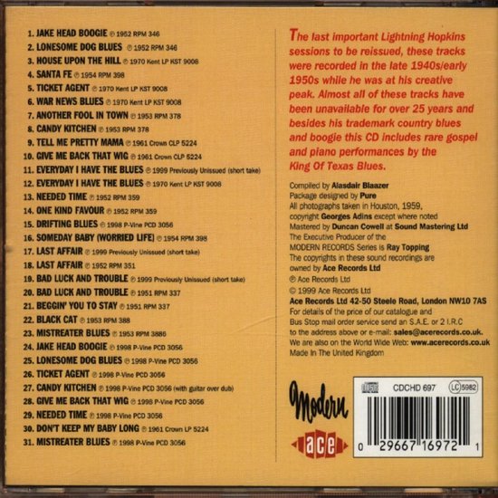 Jake Head Boogie, Lightnin' Hopkins CD (album) Muziek bol