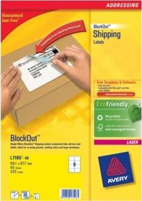 Avery Étiquettes D'Expédition BlockOut L7165-40 - 99,1 X 67,7 Mm - Lot De 320 Étiquettes Opaques