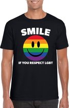 Smile if you respect LGBT emoticon shirt zwart heren 2XL