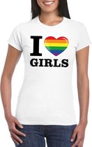 I love girls regenboog t-shirt wit dames S