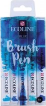Ecoline “Blauw ” Brushpennen set van 5  in een Zipperbag