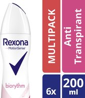 Rexona Deodorant Ultra Dry Biorythm Anti-Transpirant - 6 x 200 ml - Voordeelverpakking