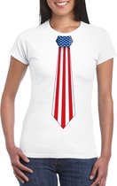 Wit t-shirt met Amerikaanse vlag stropdas dames - Amerika supporter M